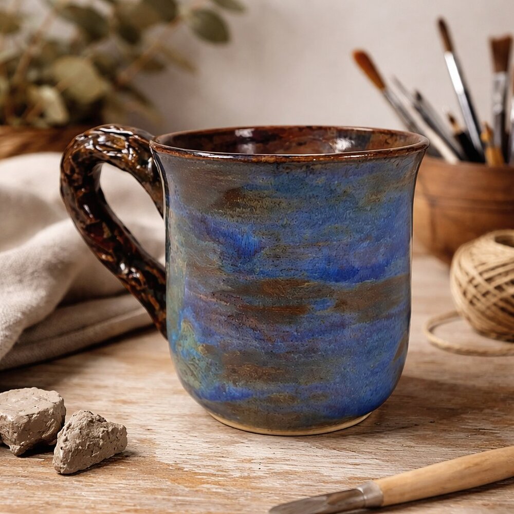 Signed Studio Pottery Mug Glazed Handmade Artisan Ceramic Cup One of a Kind